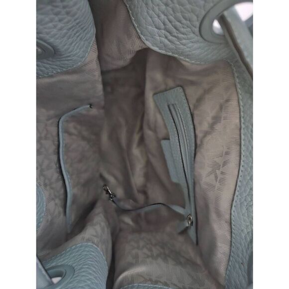 Michael Kors grey blue drawstring pebble leather backpack purse with matching wa - Picture 7 of 7